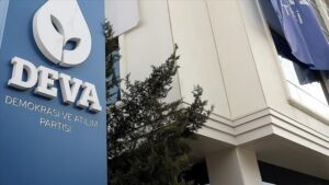 The logo of the DEVA outside its headquarters, Ankara, Türkiye, April 27, 2022. (AA Photo)