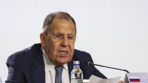 Russian Foreign Minister Sergey Lavrov speaks at the opening of the 13th International Meeting of High-Ranking Officials Responsible for Security Matters at the Russia National Centre in Moscow, Russia, May 28, 2025. (EPA Photo)