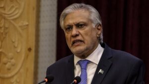 Pakistan's Deputy Prime Minister and Foreign Minister Ishaq Dar speaks in Kabul, Afghanistan, April 19, 2025. (EPA Photo)