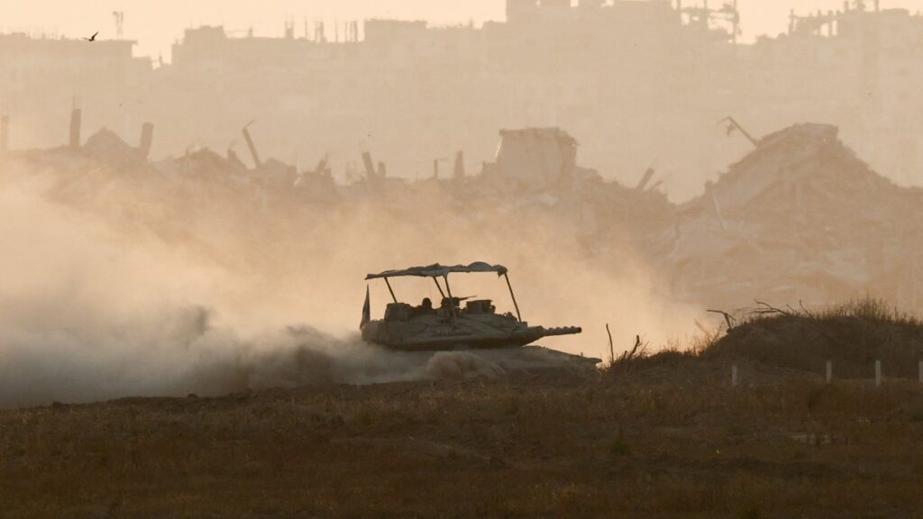 An Israeli tank manoeuvres in Gaza, as seen from Israel, June 5, 2025. (Reuters Photo)