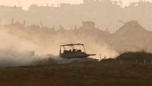 An Israeli tank manoeuvres in Gaza, as seen from Israel, June 5, 2025. (Reuters Photo)