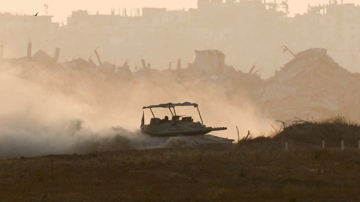 An Israeli tank manoeuvres in Gaza, as seen from Israel, June 5, 2025. (Reuters Photo)