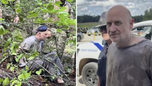 This combo of images released by the Arkansas Department of Corrections shows the recapture of escaped inmate Grant Hardin, an ex-police chief and convicted killer, by Arkansas law enforcement officers and the U.S. Border Patrol, June 6, 2025. (AP Photo)