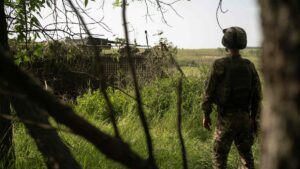 A Ukrainian soldier watches on during extraction training at an undisclosed location in eastern Ukraine, June 6, 2025. (AFP Photo)