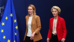 European Commission President Ursula von der Leyen and European Union High Representative for Foreign Affairs and Security Policy Kaja Kallas arrive for a press point on 18th package of sanctions against Russia, in Brussels, Belgium, June 10, 2025. (Reuters Photo)