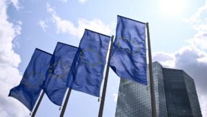The EU flag flies in front of the European Central Bank (ECB) ahead of a news conference on the eurozone's monetary policy, Frankfurt, Germany, June 5, 2025. (AFP Photo)