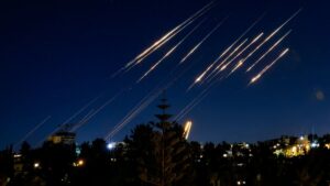 Missiles fired from Iran are pictured in the night sky over Jerusalem, Israel, June 14, 2025. (AFP Photo)