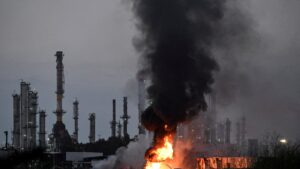 Smoke and fire rise at an impacted facility site following a missile attack from Iran, Haifa, Israel, June 15, 2025. (Reuters Photo)