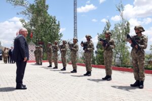 Minister Yaşar Güler greets troops at Fourth Border Battalion Command in Başkale, Van, eastern Türkiye, June 18, 2025. (DHA Photo)