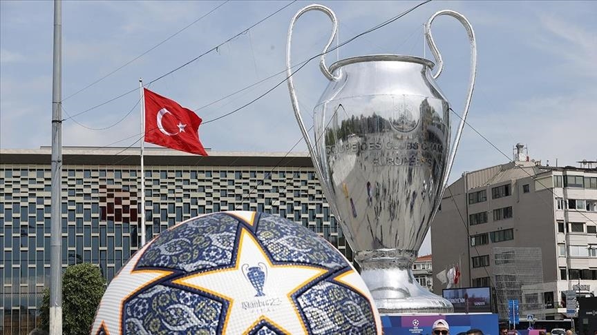 Huge model of UEFA Champions League trophy on display in Istanbul