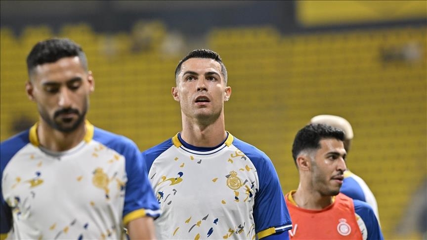 Cristiano Ronaldo prostrates after scoring goal in Saudi Pro League