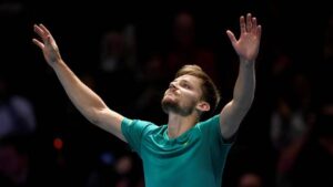 ATP World Tour Finals - The O2 Arena, London, Britain - November 18, 2017 Belgium's David Goffin celebrates after winning his semi final match against Switzerland's Roger Federer Action Images via Reuters