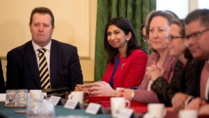Britain's newly appointed Attorney General Suella Braverman attends his first Cabinet meeting after being appointed in the role, following a reshuffle the day before, at Downing Street in London, Britain.