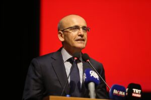 Treasury and Finance Minister Mehmet Şimşek speaks during an event in Batman, southeastern Türkiye, Aug. 19, 2023. (AA Photo)