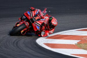 Ducati Italian rider Francesco Bagnaia competes in the MotoGP Valencia Grand Prix at the Ricardo Tormo racetrack, Valencia, Spain, Nov. 26, 2023. (AFP Photo)
