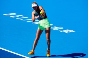 Russia's Anastasia Potapova in action match against France's Varvara Gracheva during day 5 of the 2023 China Open at National Tennis Center, Beijing, China, Sept. 30, 2023. (Getty Images Photo)