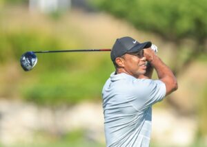U.S' Tiger Woods plays a shot during practice as a preview for the Hero World Challenge at Albany Golf Course, Nassau, Bahamas, Nov. 28, 2023. (Getty Images Photo)