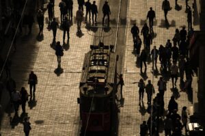 People walk on famed Istiklal Avenue, in Istanbul, Türkiye, Oct. 25, 2023. (AP Photo)